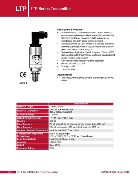 Winters Instruments Hot Water Thermometer TSW173